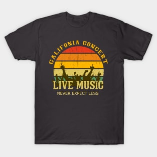 California music culture show concert crowd vintage distressed retro badge logo colors sunset T-Shirt